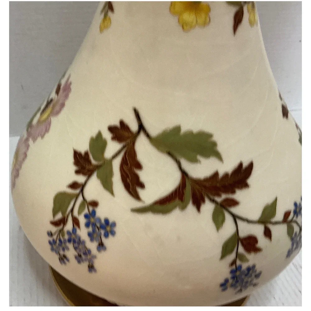 Carlsbad Vintage Porcelain Pitcher Floral Gold Handle Art Nouveau Vase 12.5in